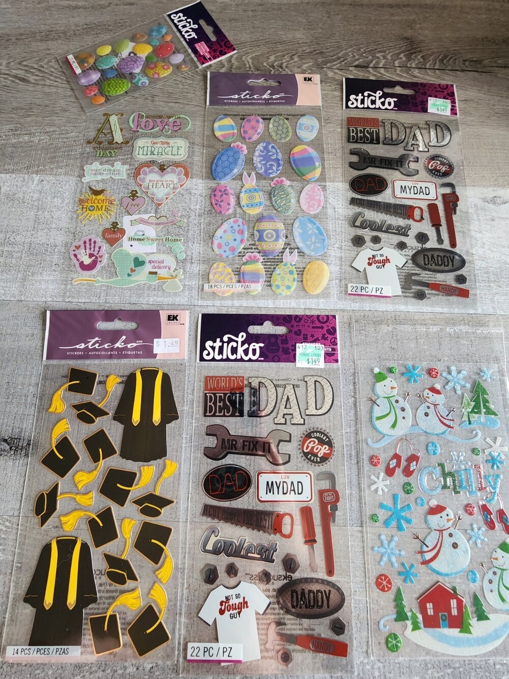 Scrapbook Stickers LOT Easter Grad Tools Dad Snow Sticko Retired NEW #34